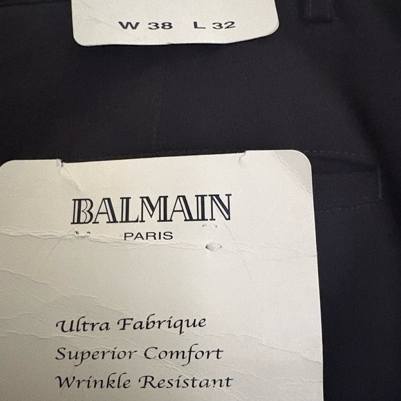 BALMAIN PARIS PLEATED GRAIN DE POUDRE TROUSERS BLACK 38X32 NWT - Picture 5 of 5